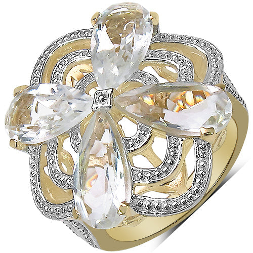 14K Yellow Gold Plated Crystal Quartz & Diamond Ring