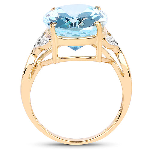 14K Yellow Gold Plated Blue Topaz & White Topaz Ring