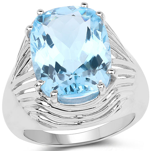 Bague de fiançailles en argent sterling avec topaze bleue véritable de 12,10 carats