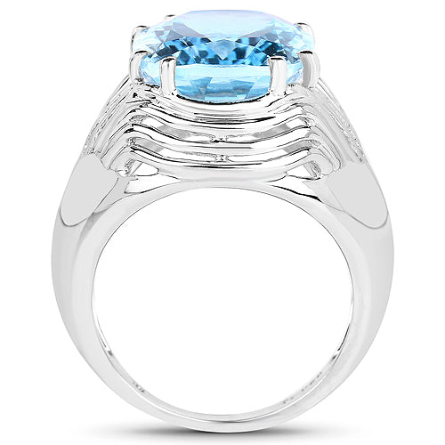 Bague de fiançailles en argent sterling avec topaze bleue véritable de 12,10 carats