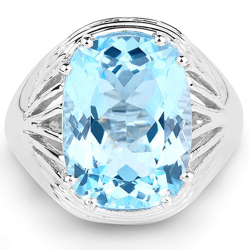 Bague de fiançailles en argent sterling avec topaze bleue véritable de 12,10 carats