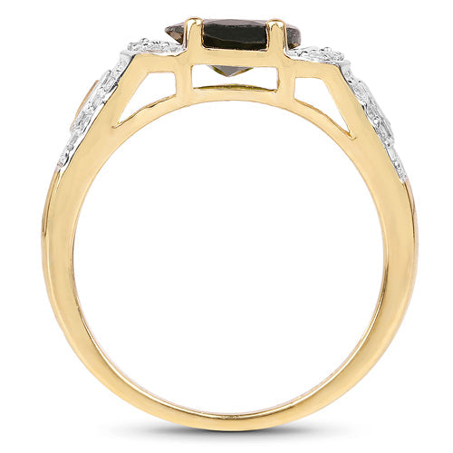 18K Yellow Gold Plated Chrome Diopside & White Topaz Ring