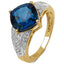 Anillo de Topacio Azul Londres y Topacio Blanco Bañado en Oro Amarillo de 18K