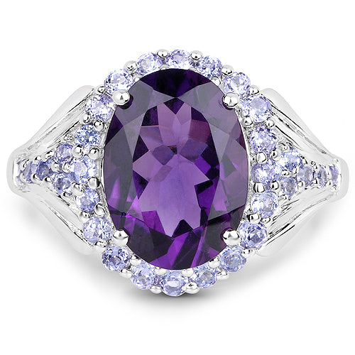 Bague en argent sterling de 5,90 carats en améthyste et tanzanite véritable