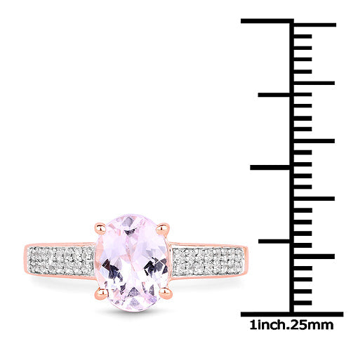 Anillo de Compromiso de Kunzita y Circonita Blanca Bañado en Oro Rosa de 14K