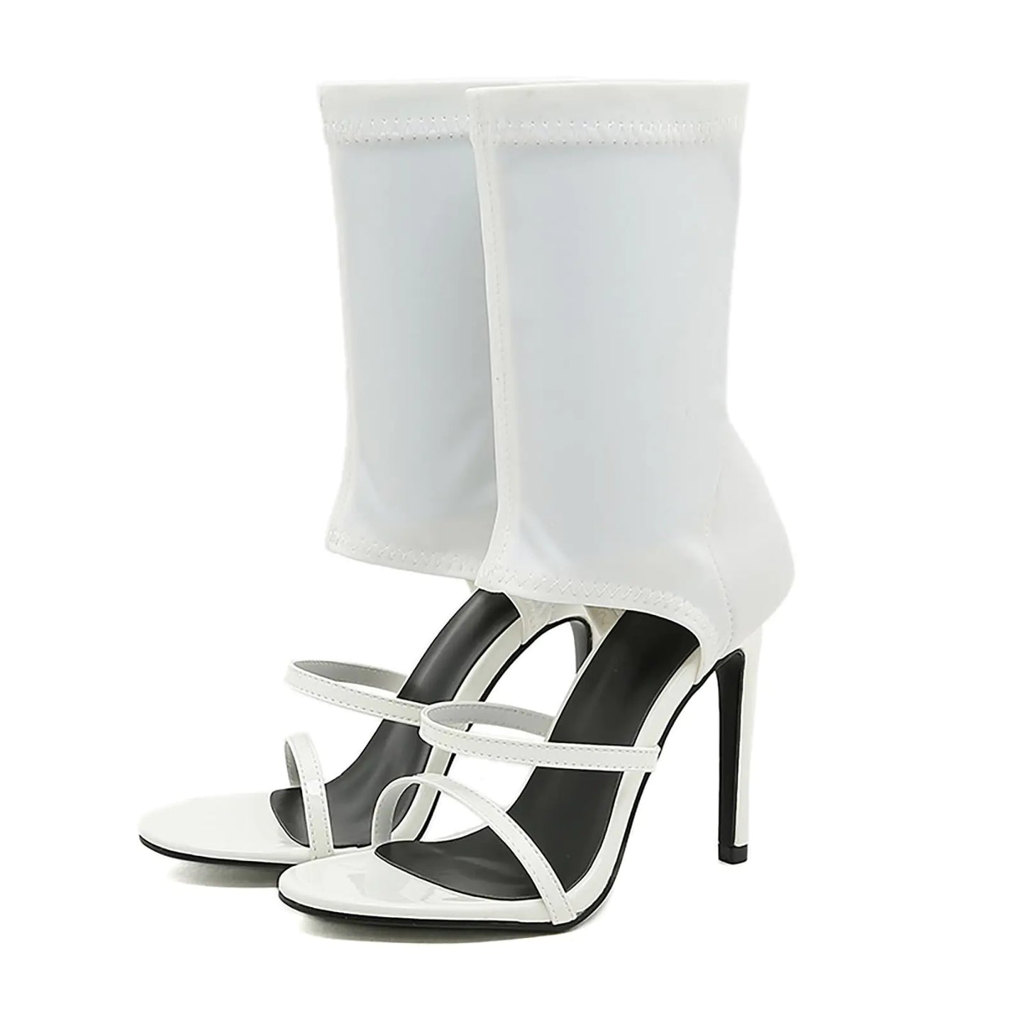 Sandales gladiateur à talon haut extensibles LVOMU pour femmes - Blanc