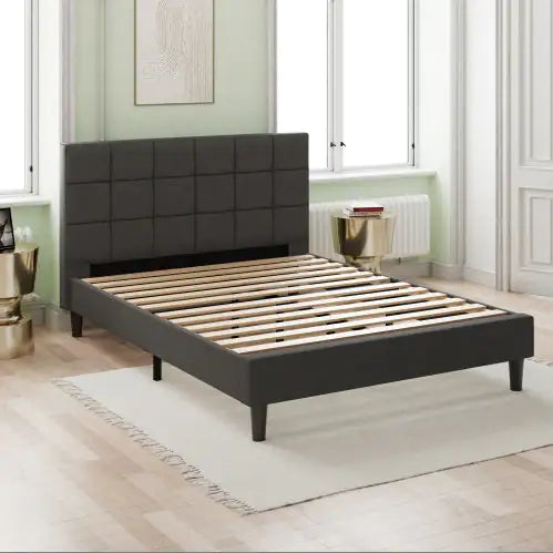 Lit plateforme rembourré couture carrée - King