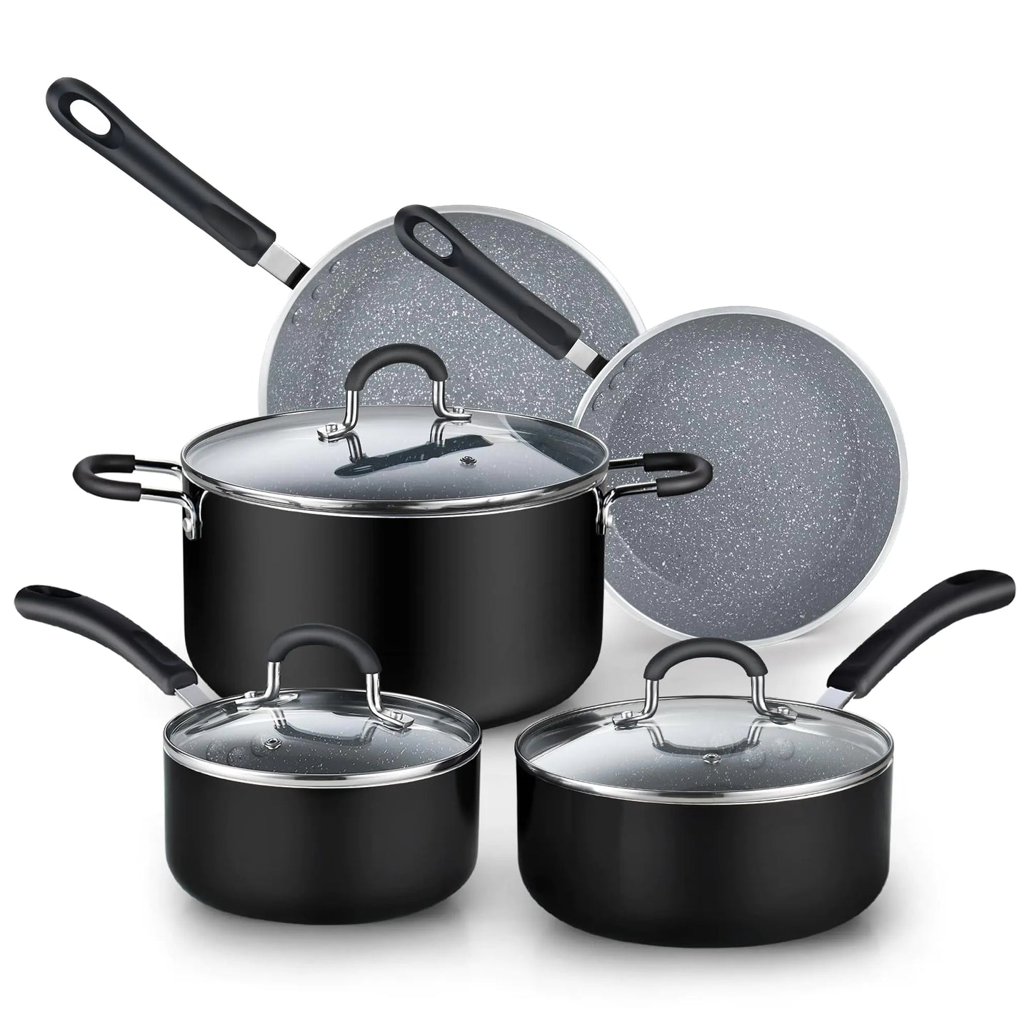 Ensemble de Casseroles Antiadhésives de 8 Pièces Cook N Home avec Poignées Reste Froides