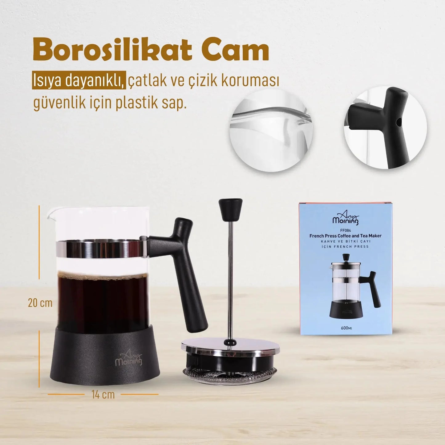 Any Morning French Press para café y té, 600 ml – 3 tazas