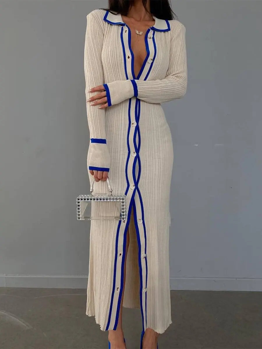 Vestido de solapa a rayas chic para una elegancia sin esfuerzo