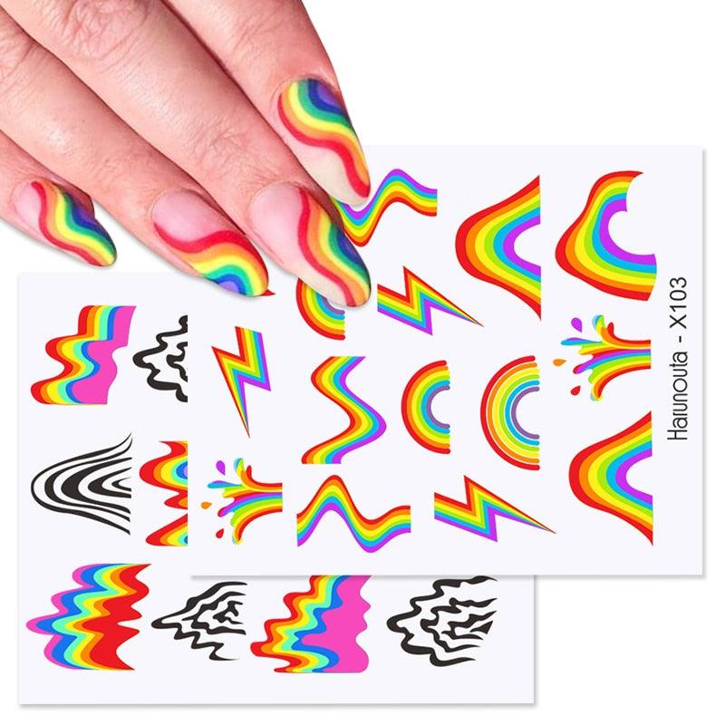 Rainbow Wave Love Heart Pattern Nail Art Decals
