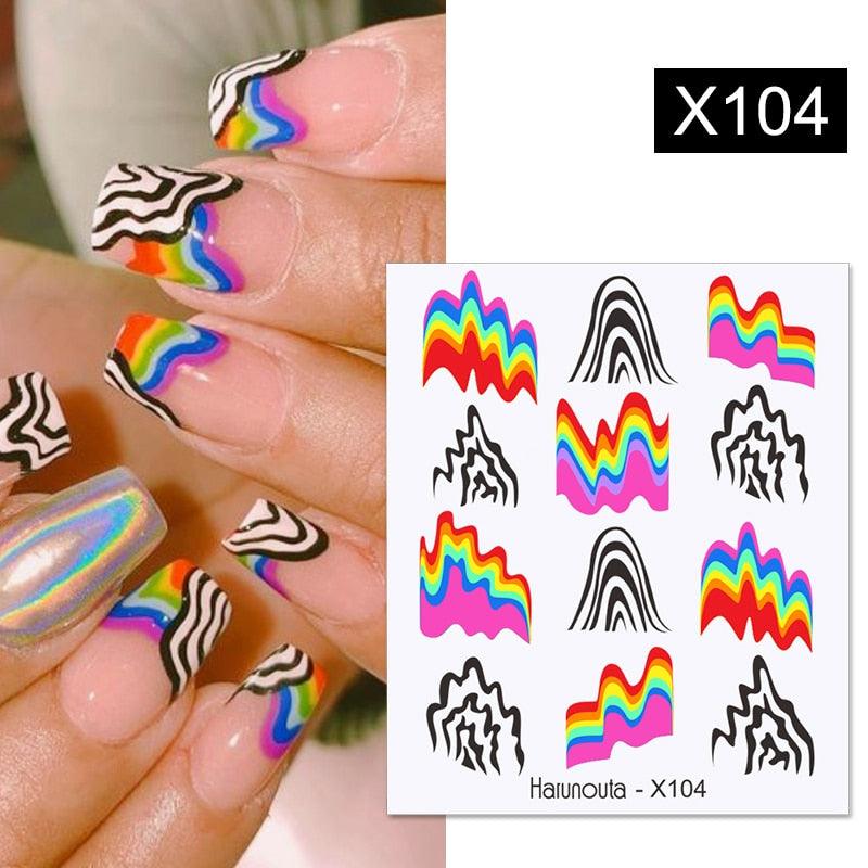 Rainbow Wave Love Heart Pattern Nail Art Decals