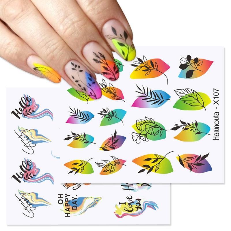 Rainbow Wave Love Heart Pattern Nail Art Decals