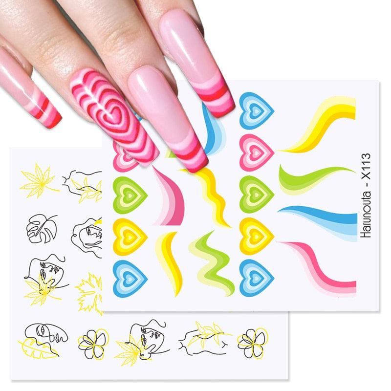 Rainbow Wave Love Heart Pattern Nail Art Decals