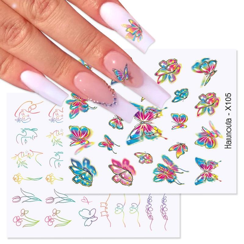 Rainbow Wave Love Heart Pattern Nail Art Decals