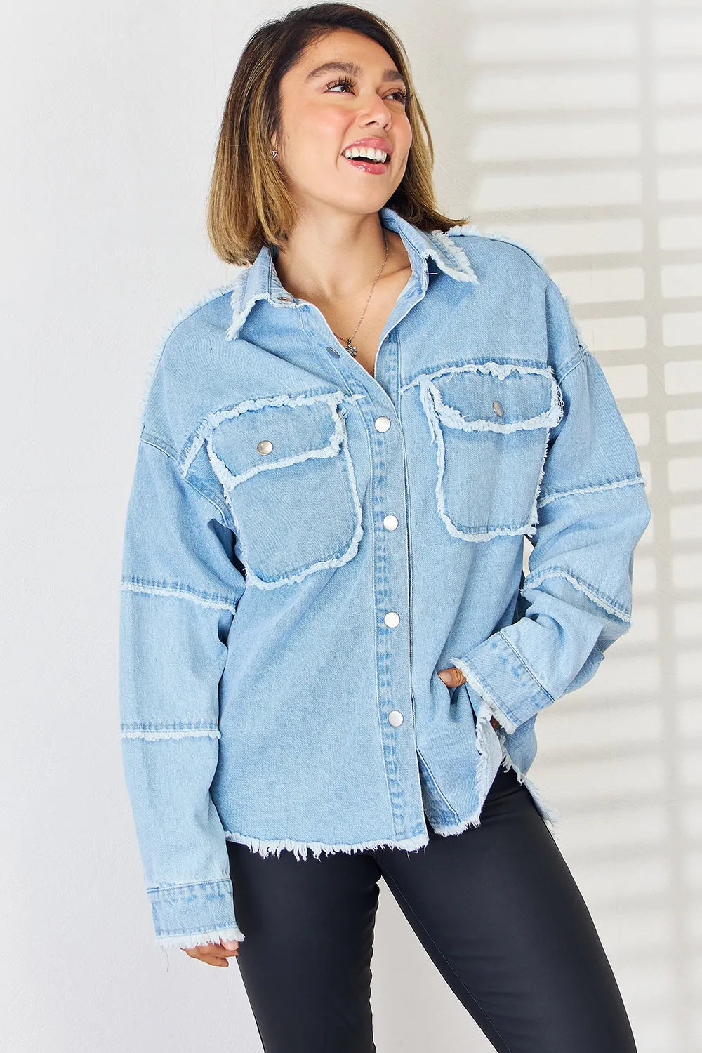 Raw Hem Dropped Shoulder Denim Top - Korvel