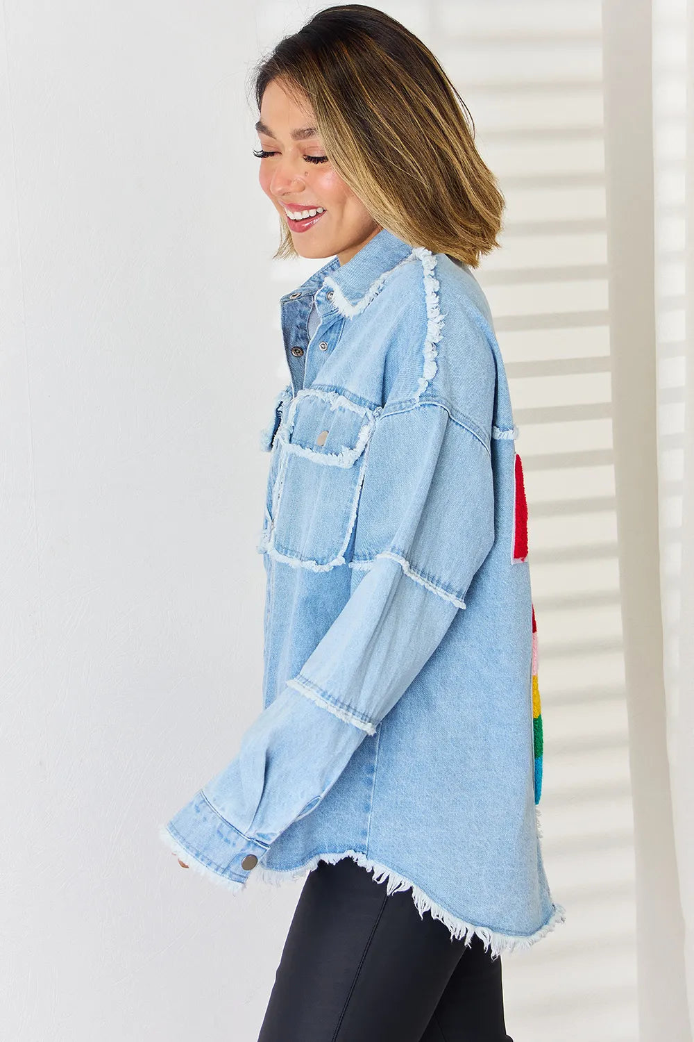 Raw Hem Dropped Shoulder Denim Top - Korvel