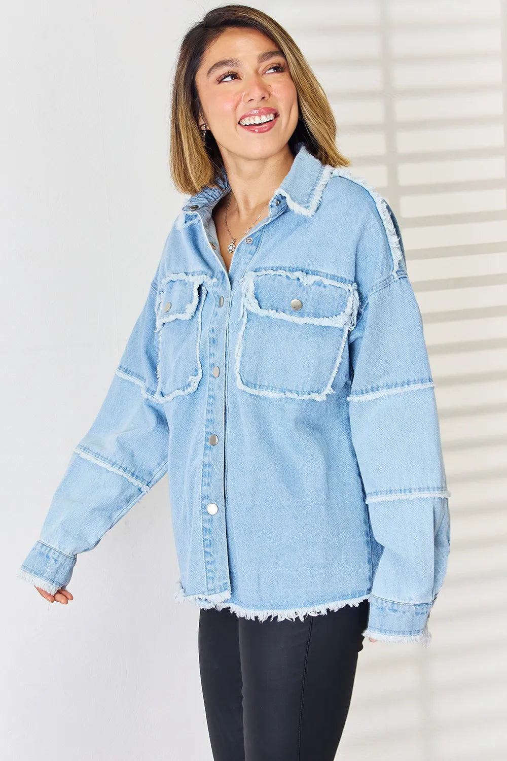 Raw Hem Dropped Shoulder Denim Top - Korvel