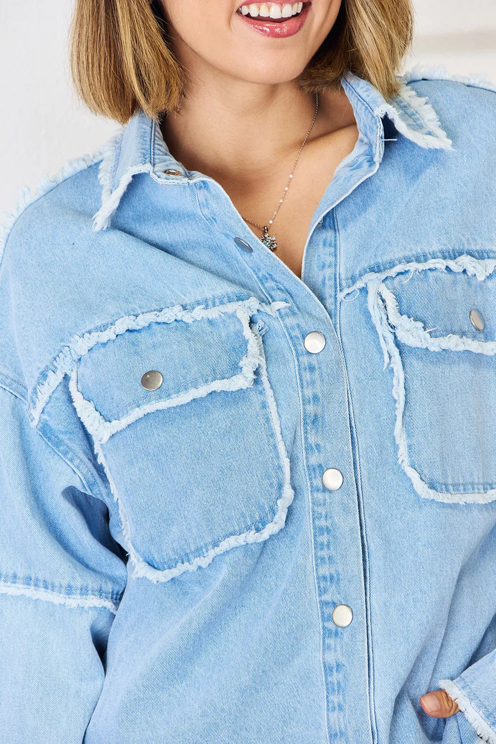 Raw Hem Dropped Shoulder Denim Top - Korvel