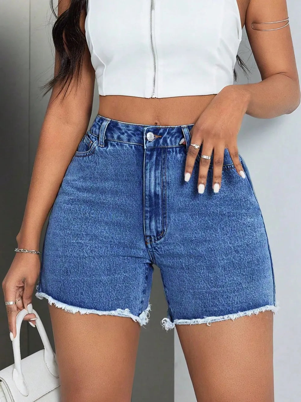 Raw Hem High Waist Denim Shorts - Korvel