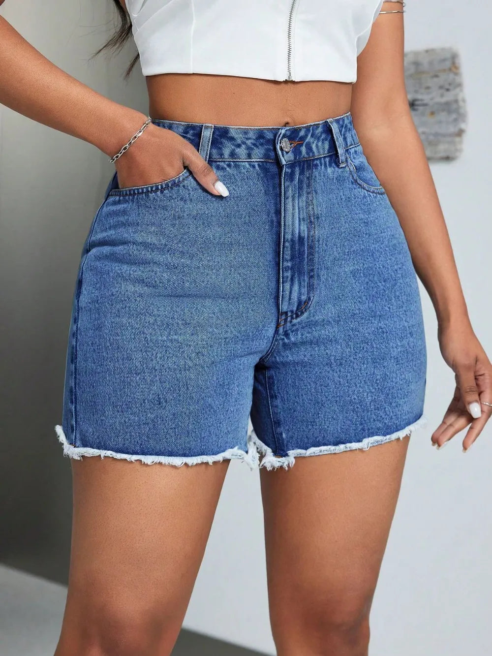 Raw Hem High Waist Denim Shorts - Korvel