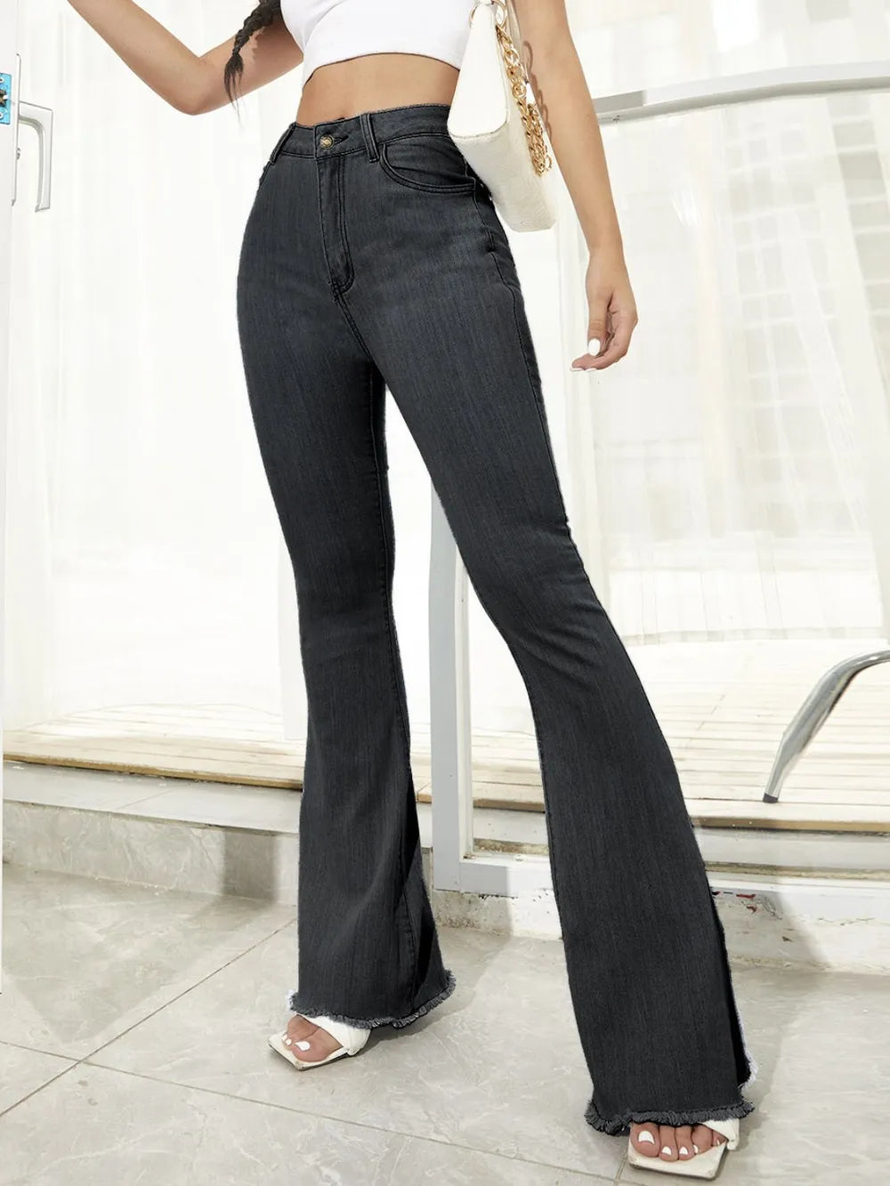 Raw Hem High Waist Flare Jeans - Korvel