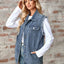 Raw Hem Sleeveless Button Up Denim Jacket - Korvel