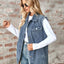 Raw Hem Sleeveless Button Up Denim Jacket - Korvel