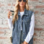 Raw Hem Sleeveless Button Up Denim Jacket - Korvel