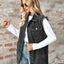 Raw Hem Sleeveless Button Up Denim Jacket - Korvel