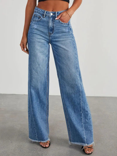 Raw Hem Wide Leg Jeans - Korvel