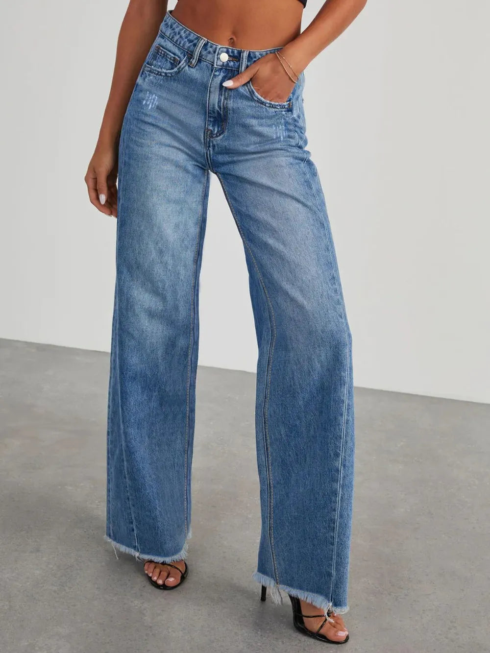 Raw Hem Wide Leg Jeans - Korvel