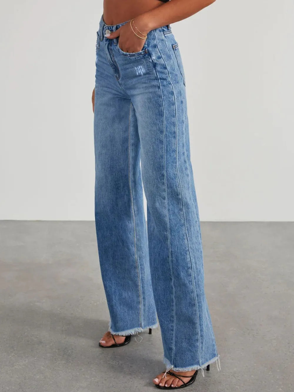 Raw Hem Wide Leg Jeans - Korvel