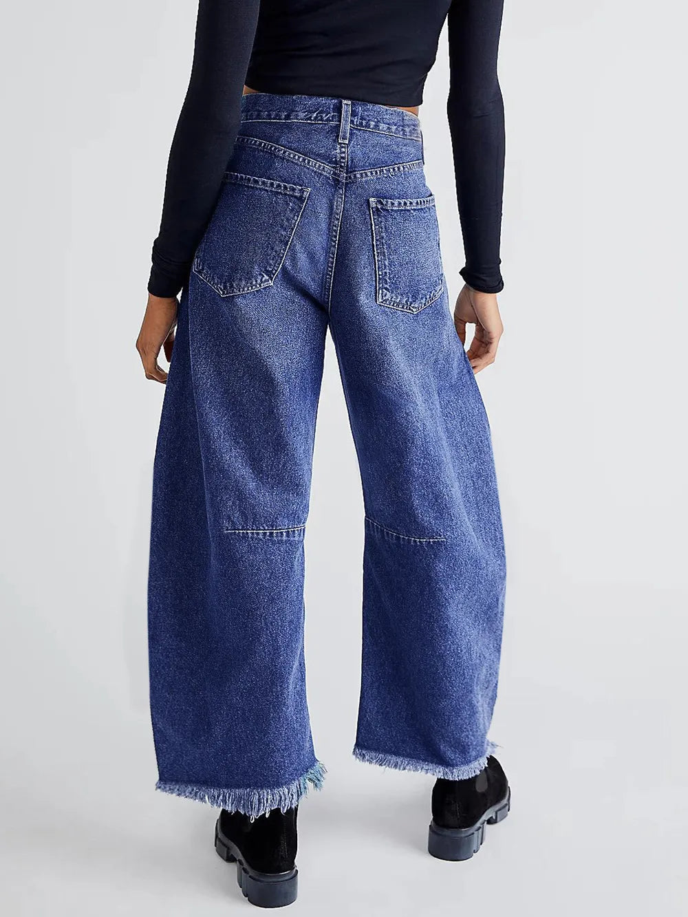 Raw Hem Wide Leg Jeans with Pockets - Korvel