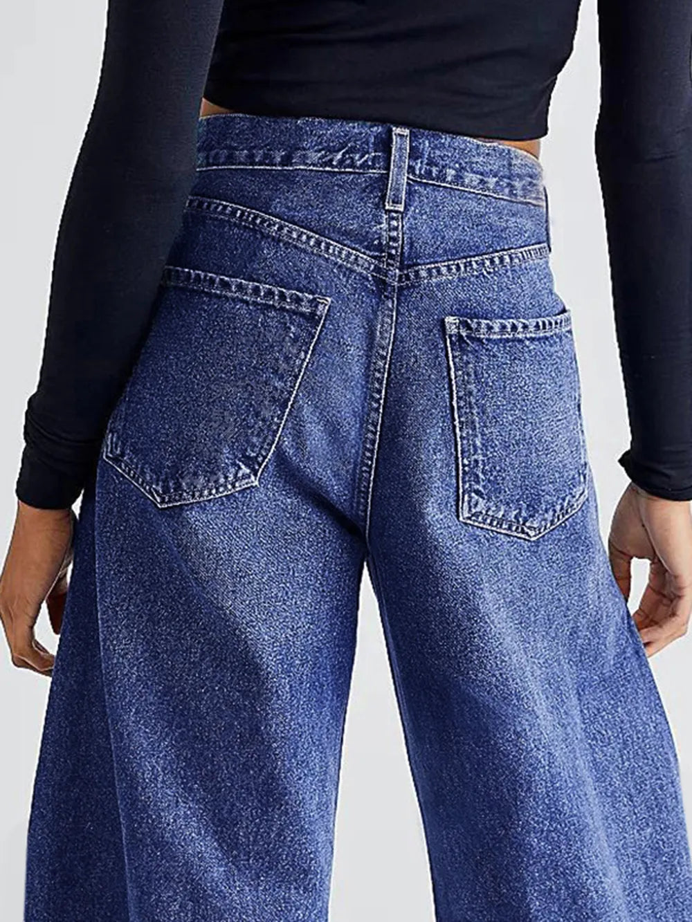 Raw Hem Wide Leg Jeans with Pockets - Korvel
