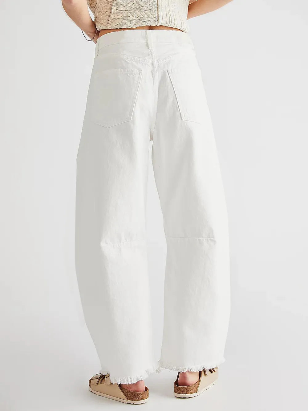 Raw Hem Wide Leg Jeans with Pockets - Korvel