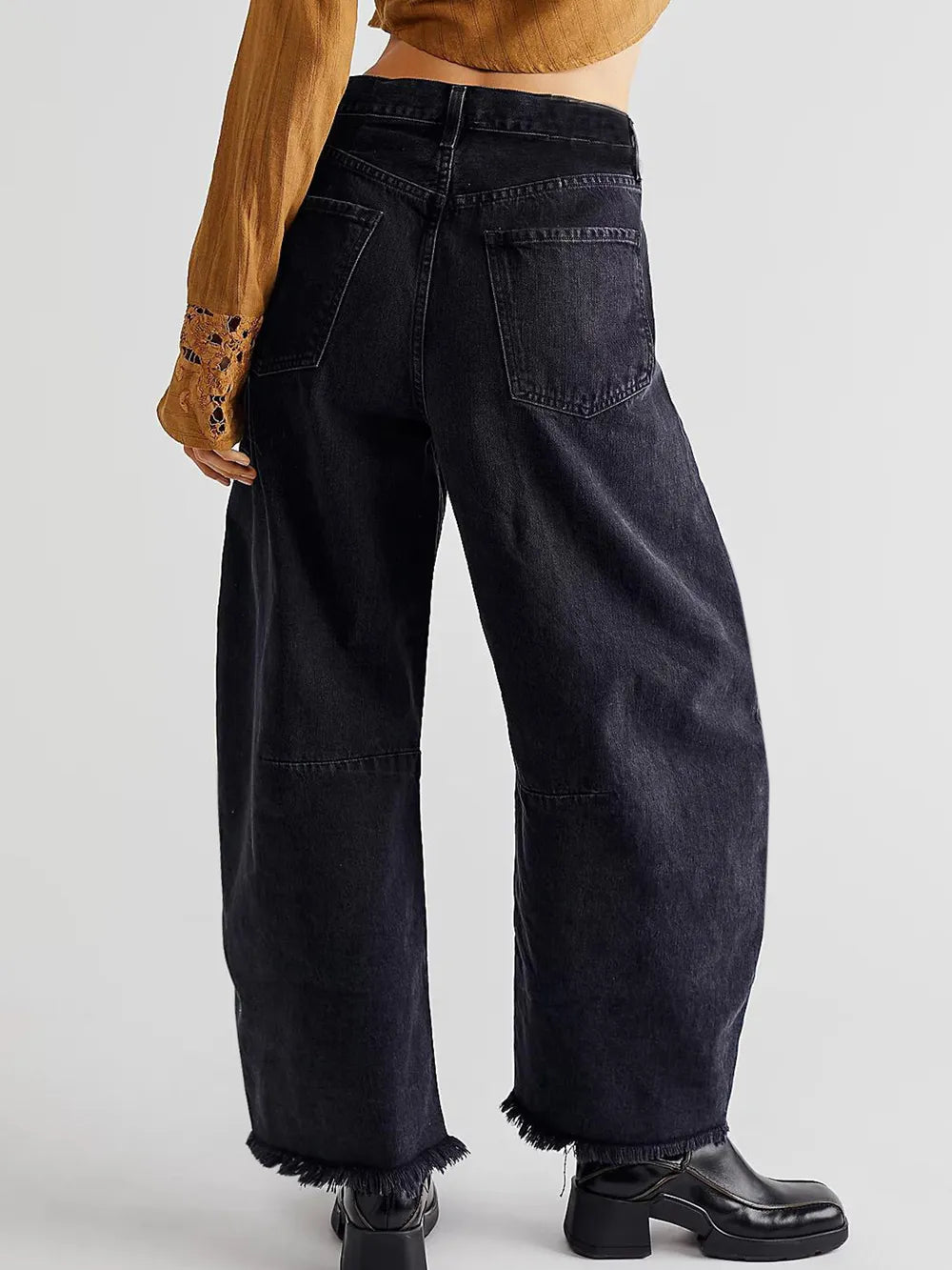 Raw Hem Wide Leg Jeans with Pockets - Korvel
