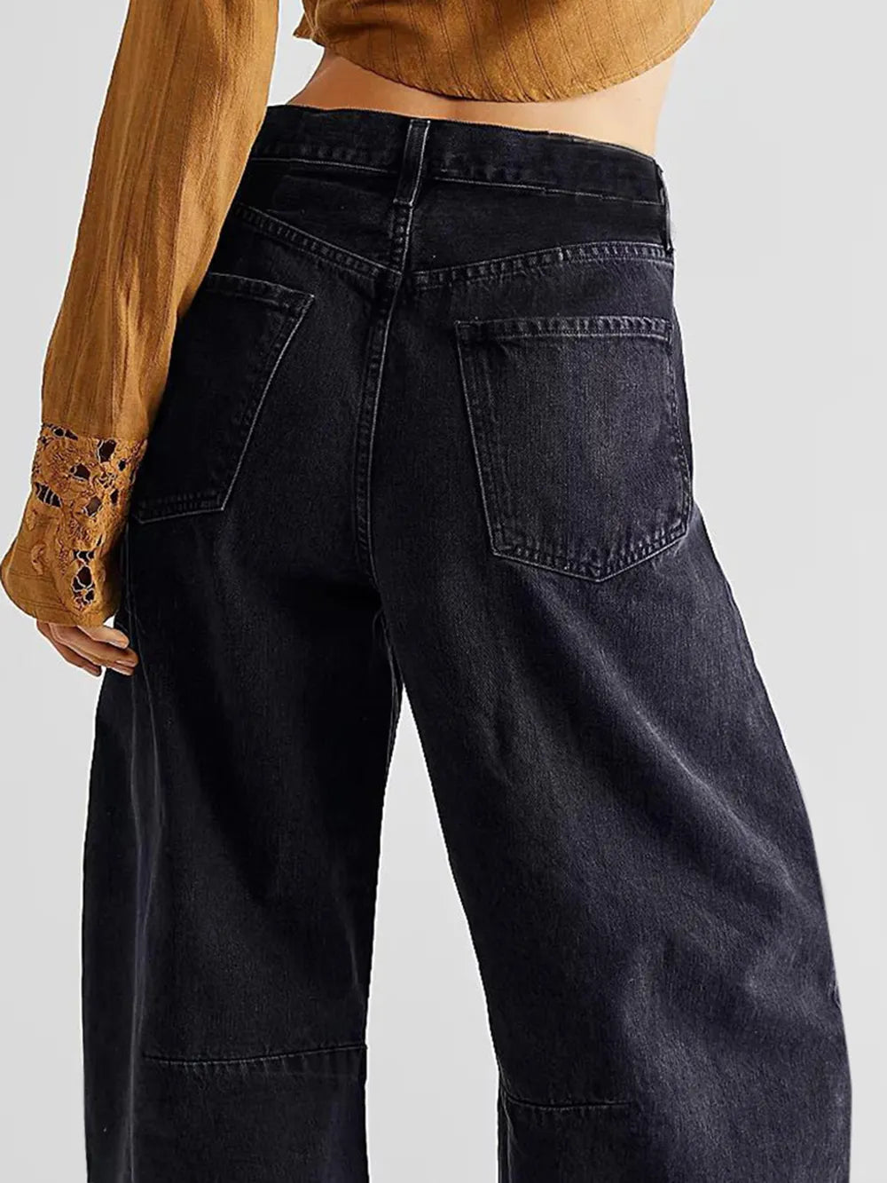 Raw Hem Wide Leg Jeans with Pockets - Korvel