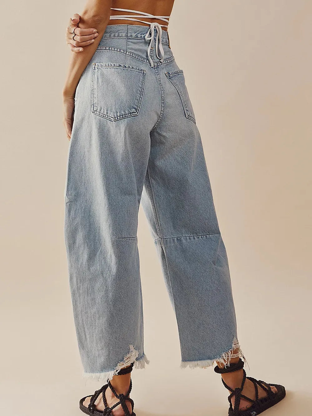 Raw Hem Wide Leg Jeans with Pockets - Korvel