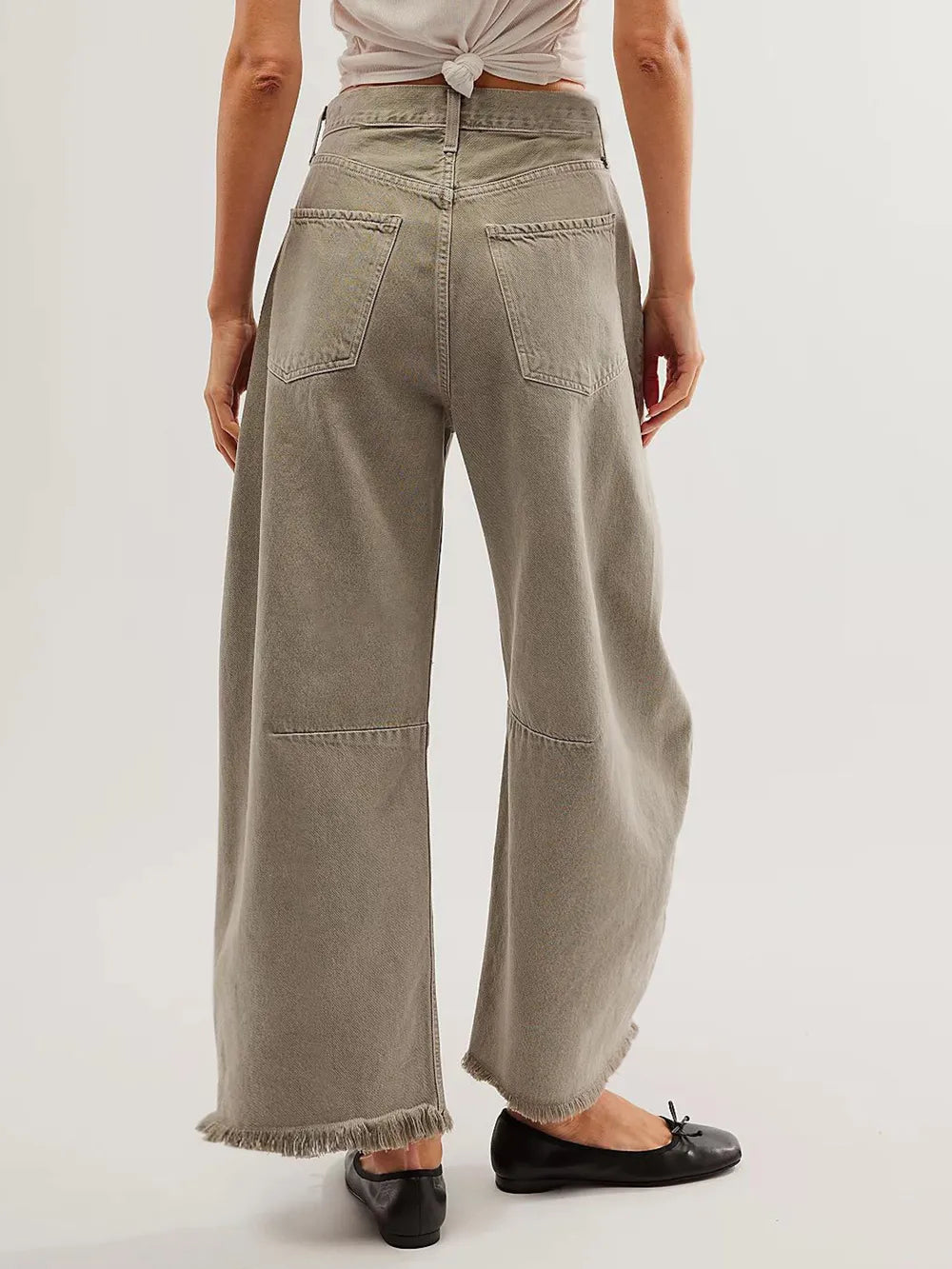 Raw Hem Wide Leg Jeans with Pockets - Korvel