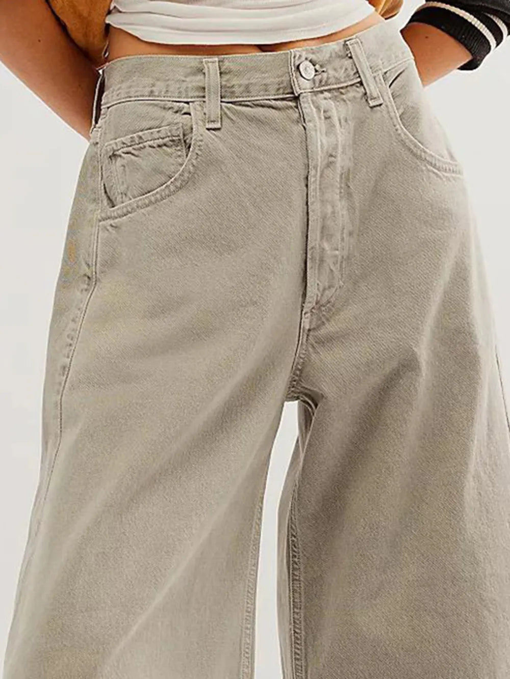 Raw Hem Wide Leg Jeans with Pockets - Korvel