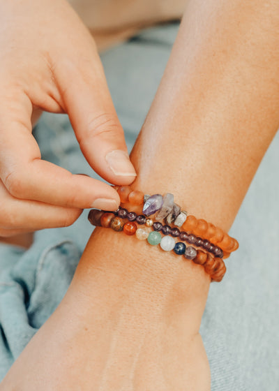Pulsera de Adulto de Ámbar Báltico Cognac Crudo y Amatista