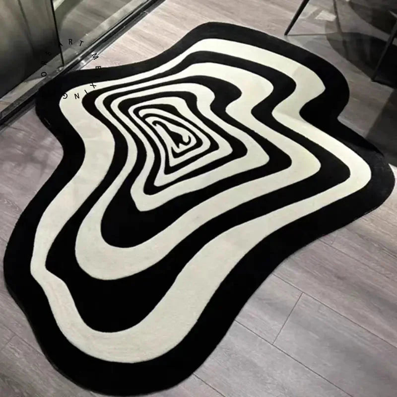 Elegante Alfombra de Sala de Estar en Blanco y Negro