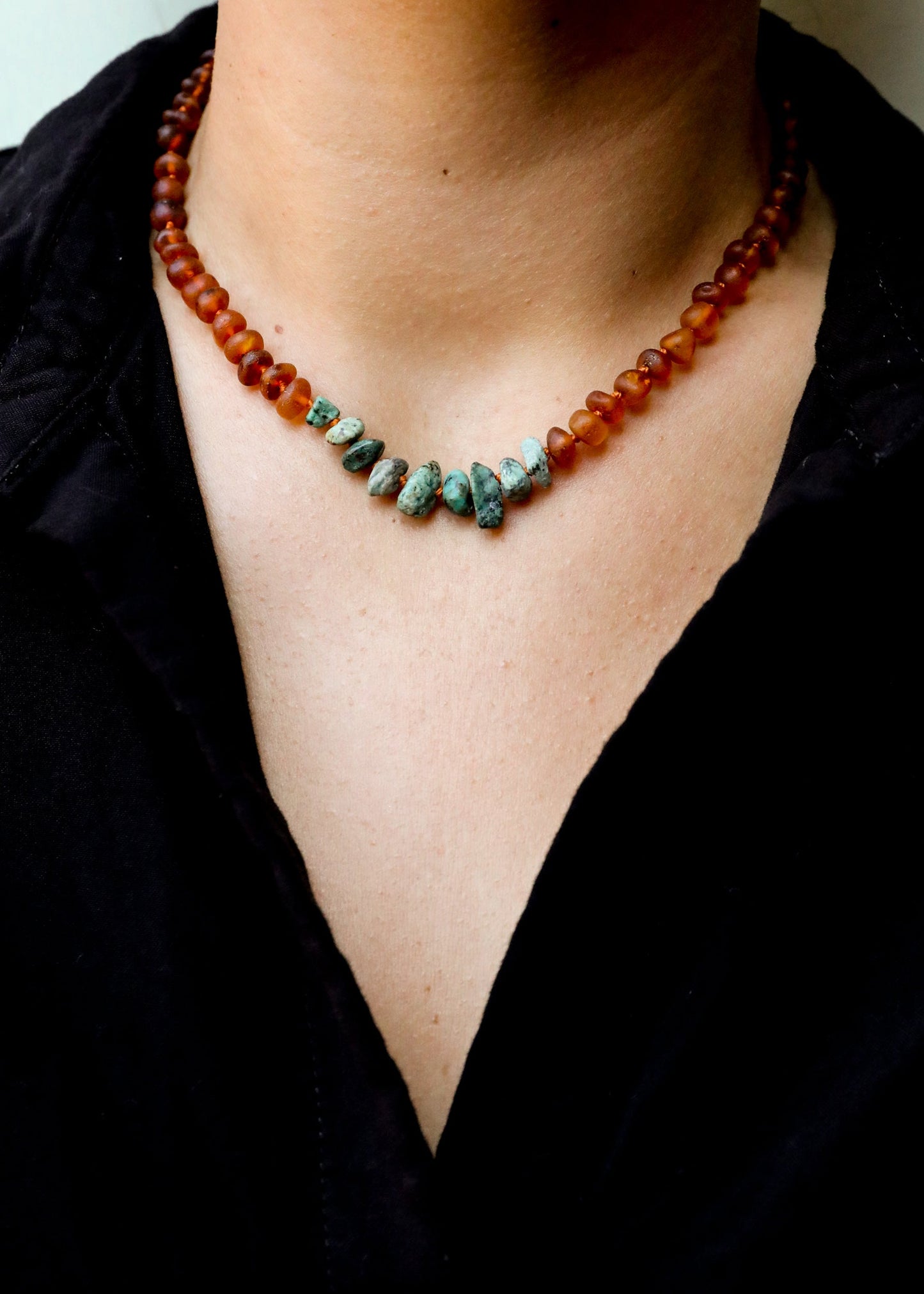 Raw Cognac Baltic Amber + Raw Turquoise Jasper || Necklace - Korvel