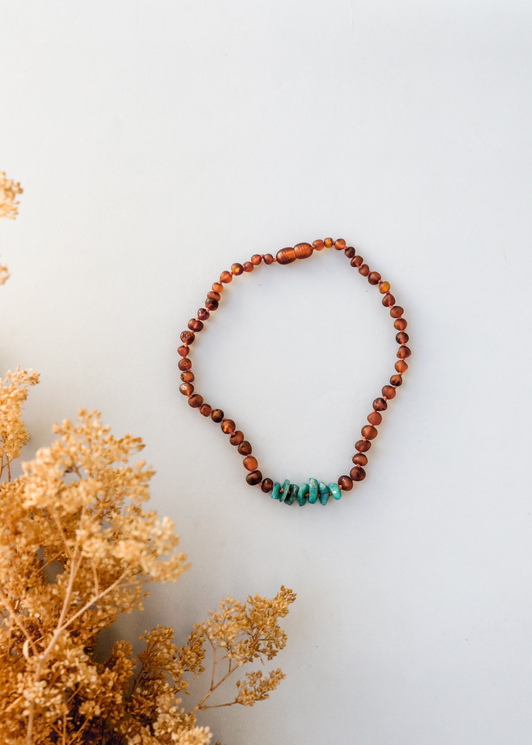 Raw Cognac Baltic Amber + Raw Amazonite || Necklace - Korvel