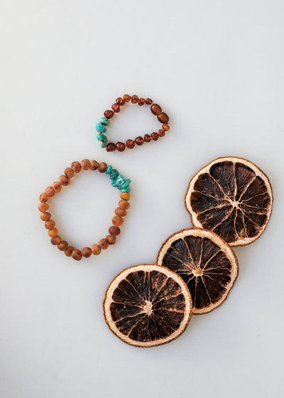 Raw Cognac Baltic Amber & Amazonite Adult Bracelet