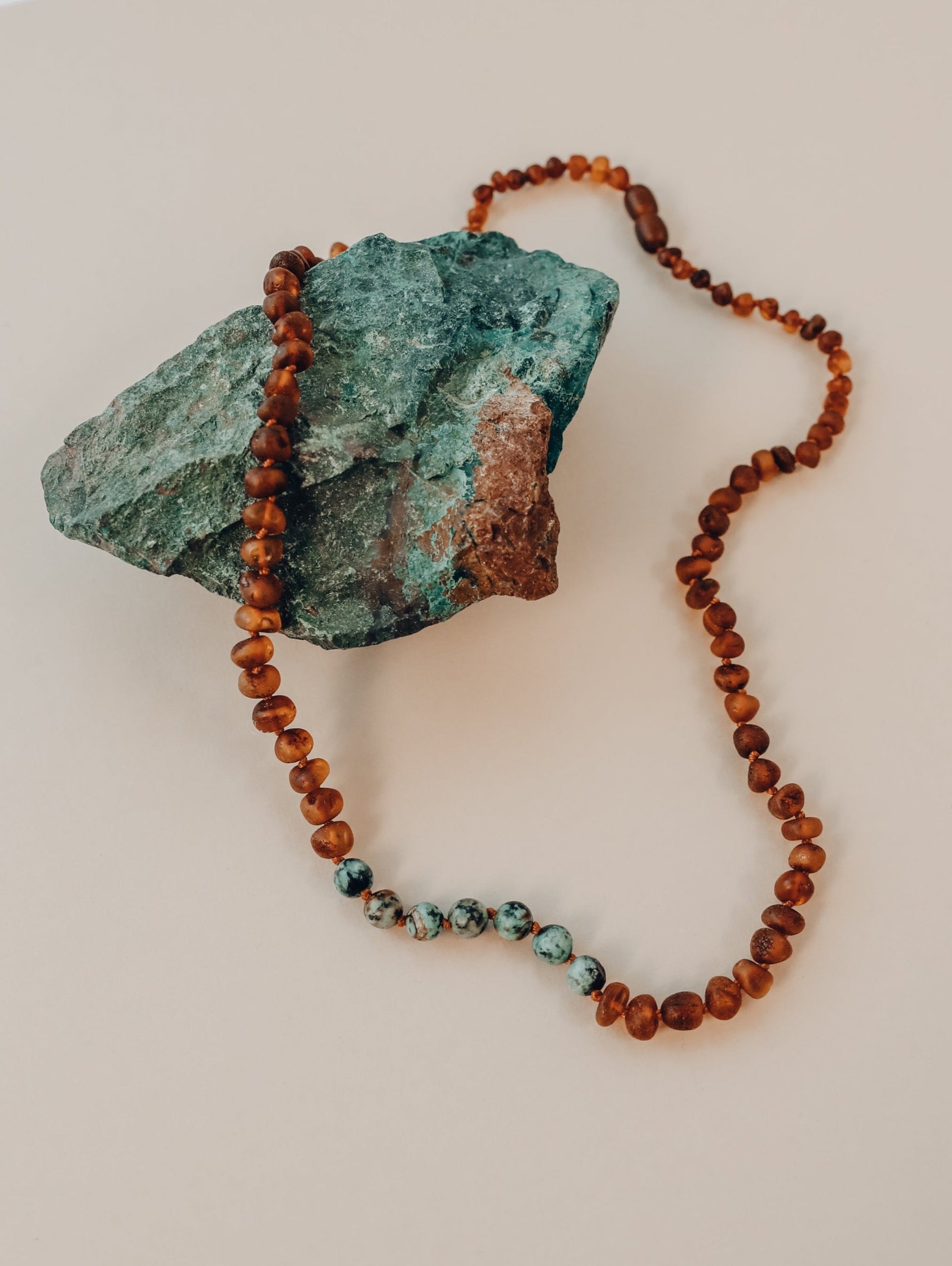 Raw Cognac Baltic Amber + Turquoise Jasper || Necklace - Korvel