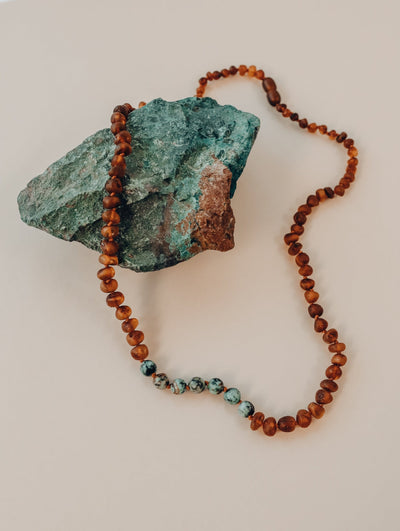 Raw Cognac Baltic Amber + Turquoise Jasper || Necklace - Korvel