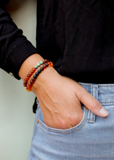 Pulsera de Ámbar Báltico Cognac Crudo y Jaspe Turquesa