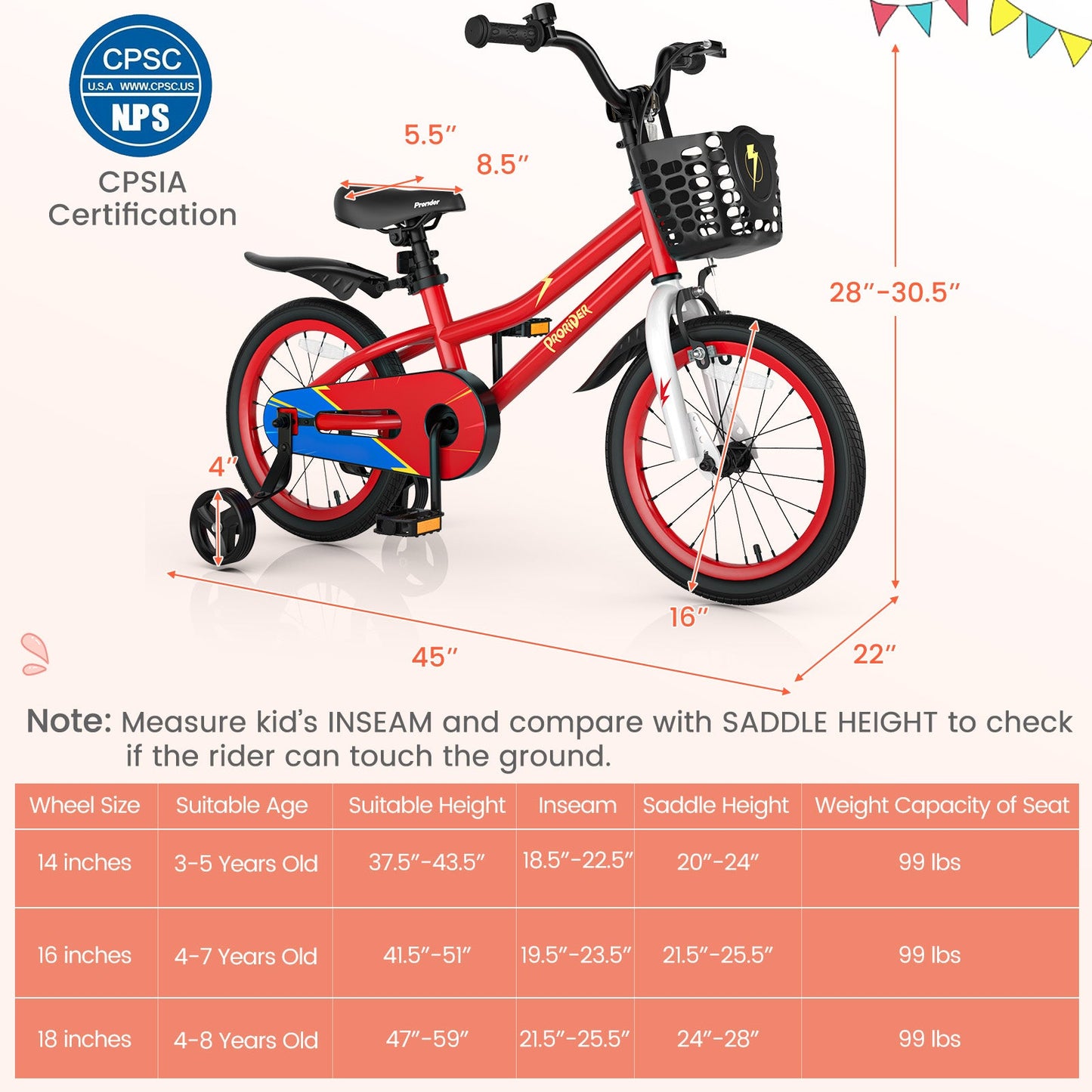 16 Inch Kids Bike with Removable Training Wheels - Red